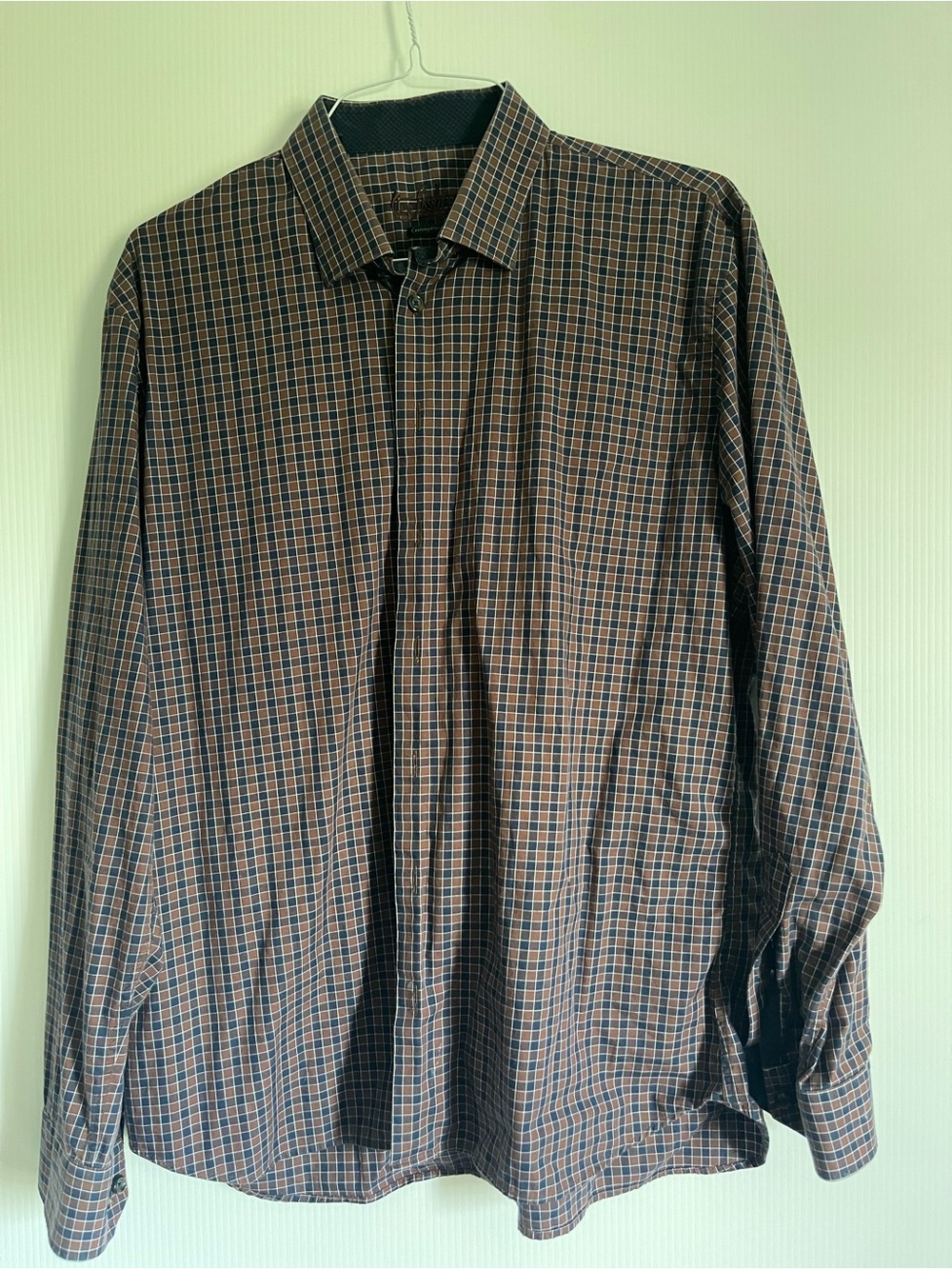 Men's Long-Sleeve Plaid Button-Up Shirt - Brown/Blue